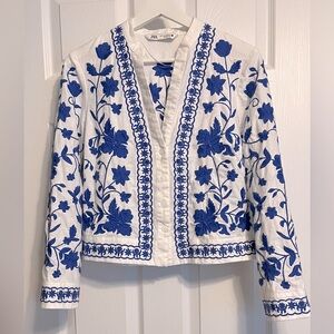 Zara, Bohemian style Linen Blend Shirt with embroidery , size XS